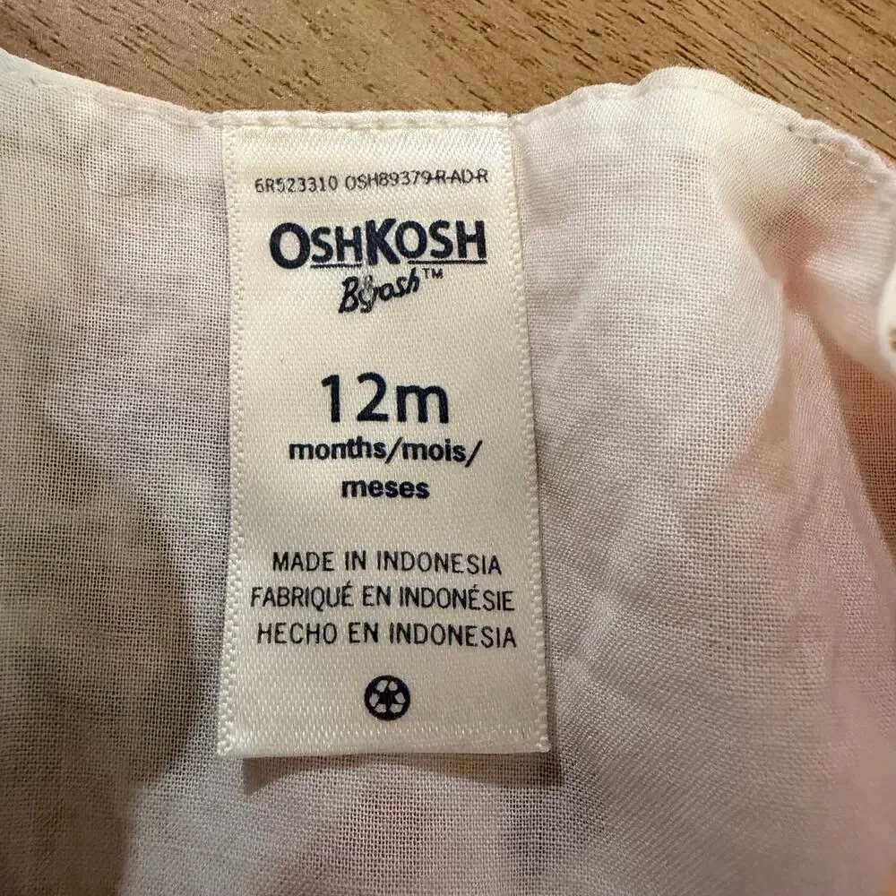 OshKosh B'Gosh Pink Red Floral Dress Size 12 Months Eyelet Layered Girls